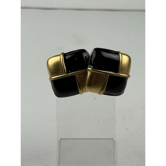 Givenchy Vintage Brushed Gold Tone & Black Squares Clip On Earrings - Picture 8 of 11
